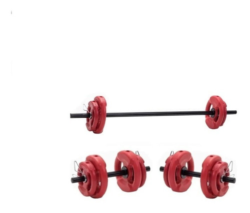 Kit Set 1 Barra + 2 Mancuernas + 21 Kg En Discos Con Manija