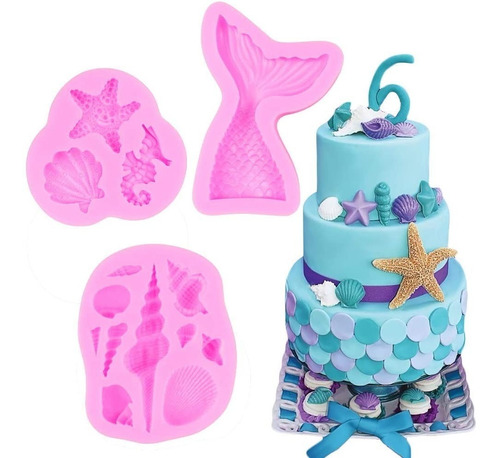 6pc Fondant De Molde Silicona Cola De Sirena Mar