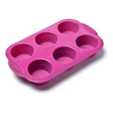 Molde Silicona Para Ponqué Muffin 6 Unid 30x18x3.8cm Press Color Violeta