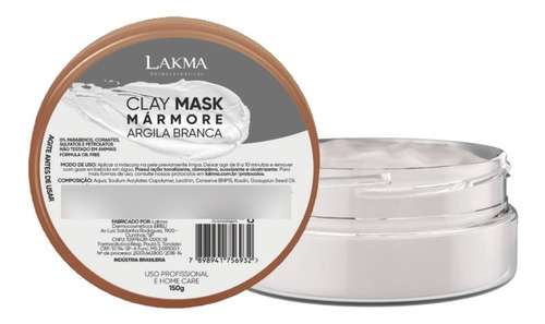 Argila Branca Pronta Para Uso Clay Mask Marmore Lakma 150g