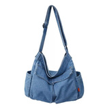 Bolsa Crossbody Jeans Vintage De Grande Capacidade