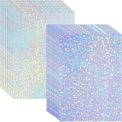 40 Folhas De Papel Adesivo Holográfico Transparente