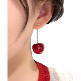 Aretes Largos Cereza  Elegantes Oro 18k Frutal Regalo Kawaii