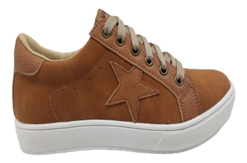 Zapatillas Mujer Modelo Jord Estrella Cuero Combinado Brandy