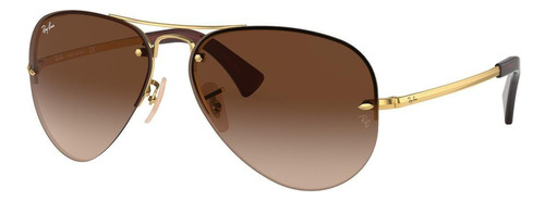 Anteojos De Sol Ray-ban Rb3449 Standard Con Marco De Metal Color Polished Gold, Lente Brown Degradada, Varilla Polished Gold De Metal