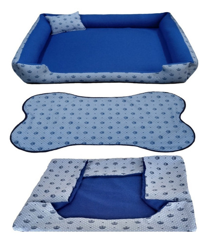 Cama Para Cachorro Grande Gg 95x95 Cm + Tapete E Capa Extra Cor Cama Azul +capa Azul