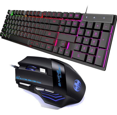 Kit Teclado Gamer Semi Mecanico Led Usb Ps4 Xbox Pc + Mouse Mouse Preto Teclado Preto