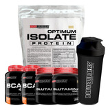 Whey Blend Isolate 900g + 2x Glutamina + 2x Bcaa + Shaker Sabor Morango