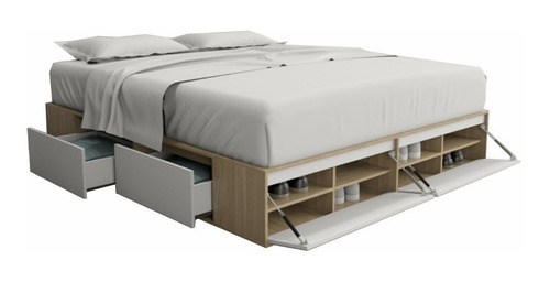 Box Cama Base Sommier 2 Plazas + Cajonera + Zapatero 1,80mts