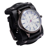 Puntero De Cuero Reloj Hombres Pulseras Brazaletes Negro