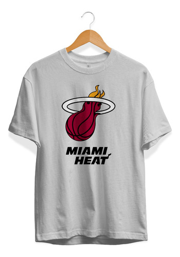 Remera Basket Nba Miami Heat Gris Logo Completo