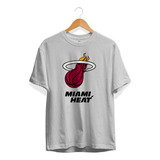 Remera Basket Nba Miami Heat Gris Logo Completo
