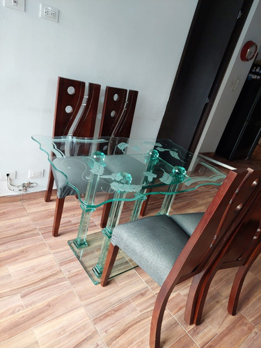 Comedor De Cristal,sillas De Roble Perfecto Estado 