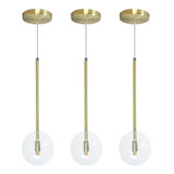 Kit 3 Luminária Pendente Lux Dourado Moderno + Led Brinde