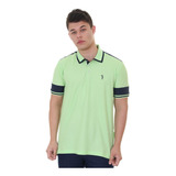 Polo Aleatory Piquet Shoulder Tape Black Stripes Verde Claro