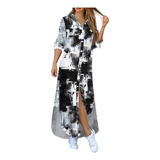 Loose Shirt Dress With Pockets With Print
