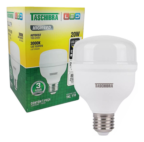 Lâmpada High Led Tkl110 20w Luz Quente 3000k E27 Taschibra