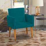 Poltrona Decorativa Cadeira Para Sala Escritório Pé Palito Cor Azul-turquesa Desenho Do Tecido Suede
