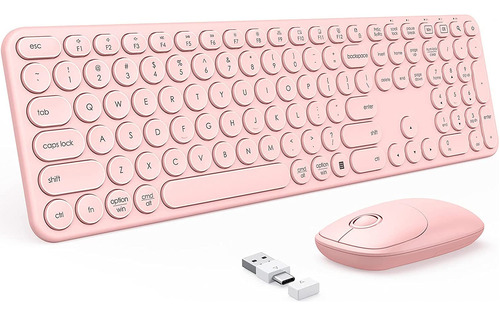 Teclado Y Mouse Inalambricos Con Receptor Usb Y Tipo C Rosa