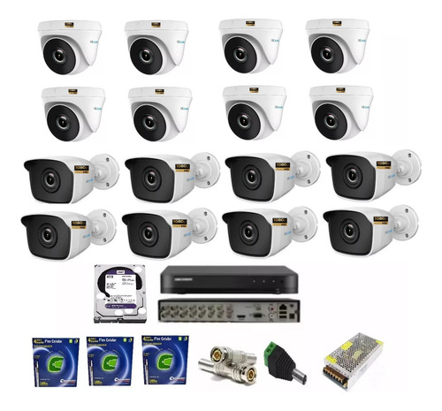 Kit Dvr Hikvision 16 Canais / 16 Cameras Hilook Full / Hd 4t