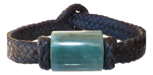 Pulsera Placa De Jade Translucido De Guatemala & Piel Cabra