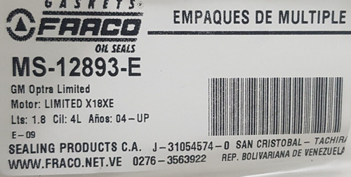 Empacadura De Mltiple Escape Chevrolet Optra Limited 1.8 Foto 4