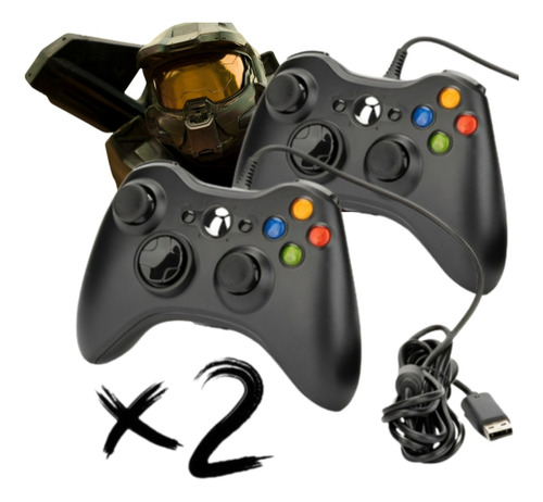 Kit 2 Controles Xbox 360 Pc Com Fio Joystick Manete X360 