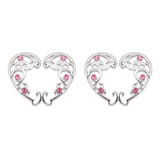 Piercing Pezonera Falsa Plateado Corazon 2 Plug Piedra Rosa