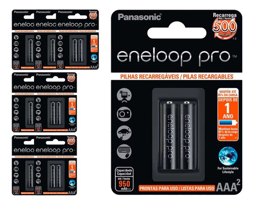 16 Pilhas Recarregaveis Eneloop Pro Aaa Panasonic (8 Cart)