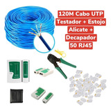 Kit 120m Cabo Rede + Testador + Alicate + 50 Plugs Rj45