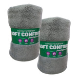 Kit 2 Manta Cobertor Soft Casal Microfibra Veludo Cinza