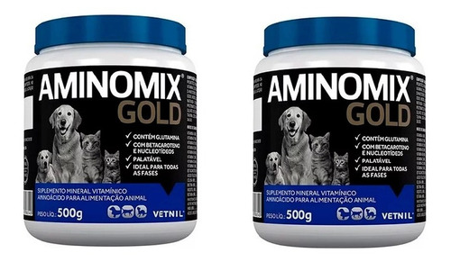 Kit 2un Suplemento Aminomix Gold Cães Gatos 500g - Vetnil