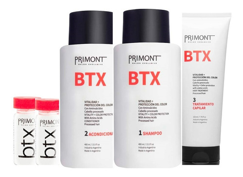 Primont Shampoo + Acondicionador+ Tratamiento+ Ampollas Btx 