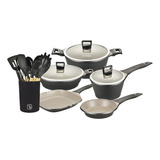 Kit Batería Cocina 8 Pza + Set 12 Utensilios Simplit Color Negro