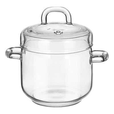 Olla Pequeña Vidrio Con Asa Y Tapa Resistente Al Calor Para