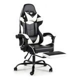 Silla De Escritorio Lumax Rom-ca Gamer Ergonómica  Negra Y Blanca Con Tapizado De Cuero Sintético