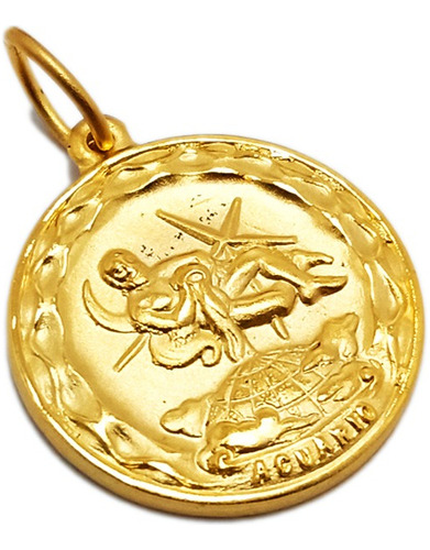 Medalla Signo Zodíaco - Acuario - Plaqué Oro 21k - 22mm