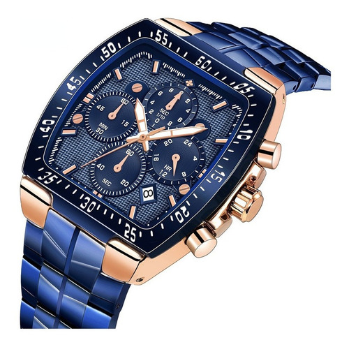 Reloj De Cuarzo Wwoor Chronograph, Cuadrado, Impermeable, Color Bisel Azul