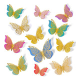 12 Mariposas 3d Papel Metalizado Decorativas Pared Dorado