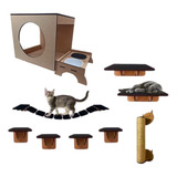 Kit Para Gatos 10 Peças Em Mdf C/ Arranhador + Comedouro