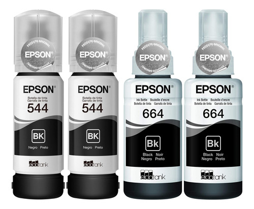 Kit Tintas Originais Epson 2  Refis Pretos T664 + 2 T544