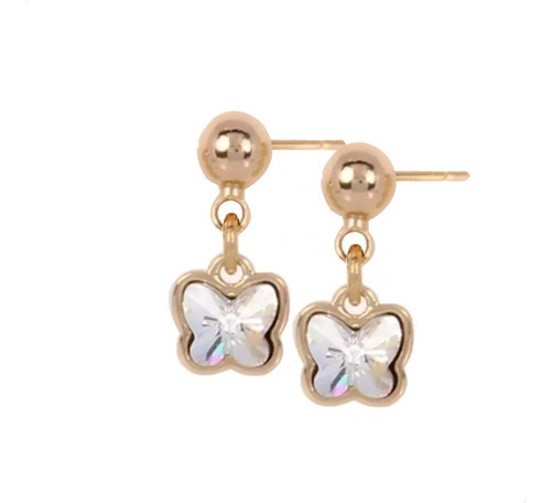 Elegantes Aretes Mariposas De Oro Lamin De 18k Con Swarovski