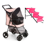 Carrinho Pet Lecco Rosa (até 15kg) E Escada Rampa One