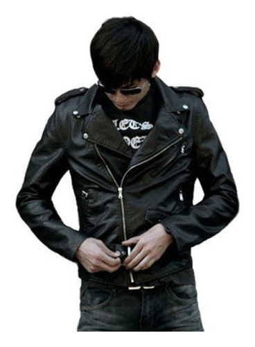 Jaqueta Preta Rocker Slim Estilo My Biker Masculina