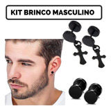 Kit Brinco Masculino Botão Cruz Preta Antialergico Alargador