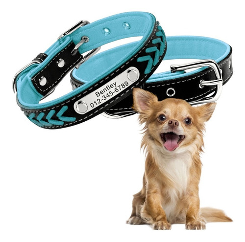 Collar De Cuero Para Perro Mascotas Con Placa Personalizable