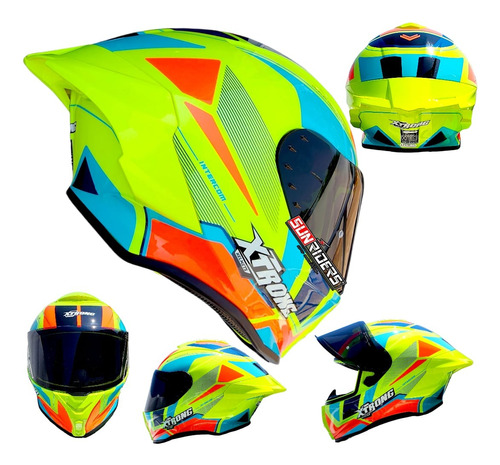 Casco Moto Xtrong 820 Deportivo Amarillo Doble Certificacion