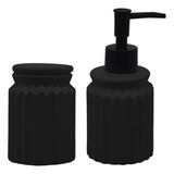 Conjunto Acessório Banheiro Lavabo Cerâmica Preto 2 Pç Lyor