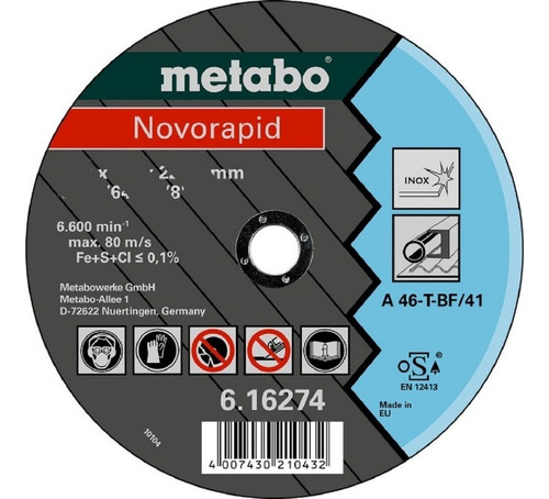Disco De Corte 115 X 1 Mm 2 Uni Metales Metabo P/ Amoladora Color Negro