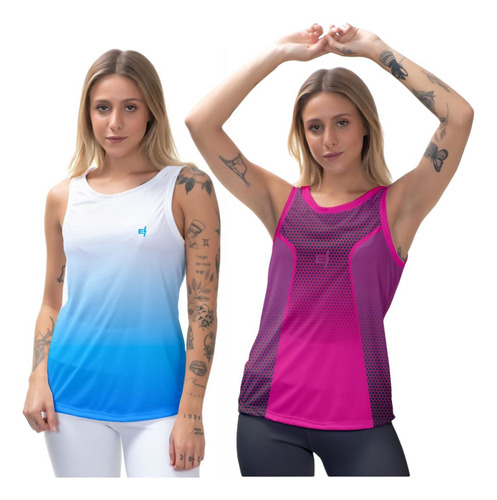 Kit 2 Regata Feminina Fitness Esportiva Blusa Cavada Academi